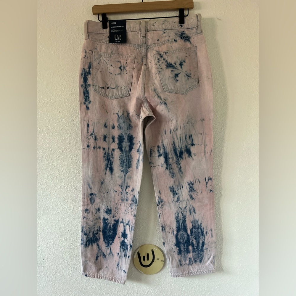 GAP cheekystyle highrise straight tiedye pink purple ivory size 10 - Picture 3 of 7